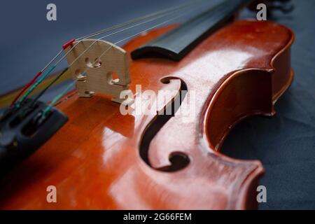 Immagine di violino con closeup e immagine dettagliata. Foto Stock