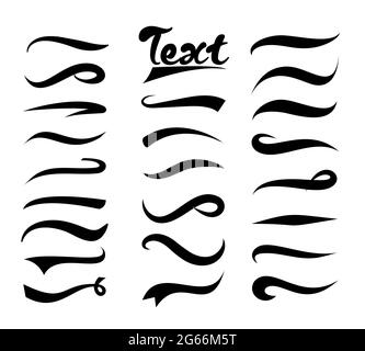 Illustrazione vettoriale insieme di elementi di testo, insieme Texting Tails. Swirling swash e swoosh. Elementi per testo e logo isolati su bianco Illustrazione Vettoriale