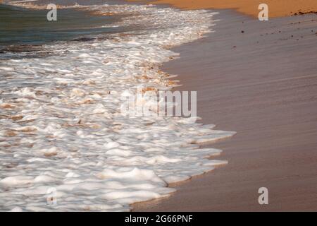 White Spume conosciuto come Sea, Ocean o Beach Foam creato dall'agitazione di acqua di mare Foto Stock