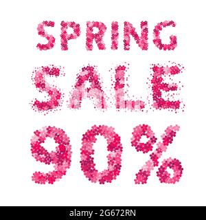 Banner di vendita primaverile. 90 segno di sconto. Numeri e lettere fatti di fiori. Modello di disegno vettoriale facile da modificare per le tue opere d'arte. Illustrazione Vettoriale