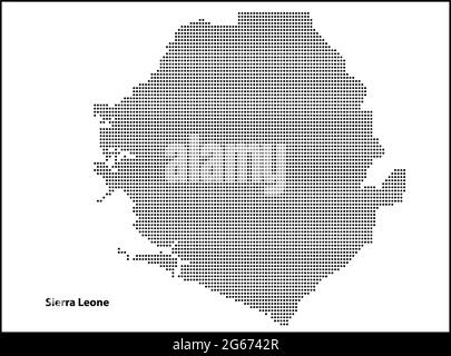 Mappa vettoriale a mezzitoni punteggiata del paese della Sierra Leone per il tuo disegno, concetto di illustrazione di viaggio. Illustrazione Vettoriale