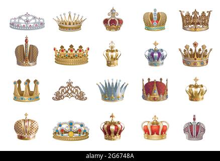 Illustrazione Set di corone con pietre preziose. Illustrazione Vettoriale