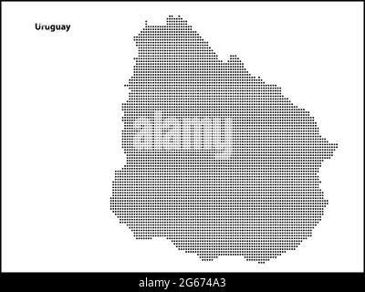 Mappa vettoriale a mezzitoni punteggiata del paese dell'Uruguay per il vostro disegno, concetto di illustrazione di viaggio. Illustrazione Vettoriale