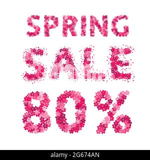 Banner di vendita primaverile. 80 segno di sconto. Numeri e lettere fatti di fiori. Modello di disegno vettoriale facile da modificare per le tue opere d'arte. Illustrazione Vettoriale