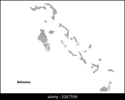 Mappa vettoriale a mezzitoni punteggiata del paese delle Bahamas per il vostro progetto, concetto di illustrazione di viaggio. Illustrazione Vettoriale