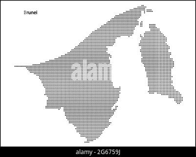 Mappa vettoriale a mezzitoni punteggiata del paese Brunei per il vostro disegno, concetto di illustrazione di viaggio. Illustrazione Vettoriale