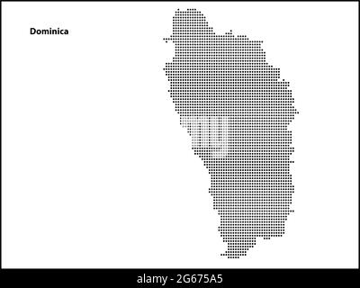 Mappa vettoriale a mezzitoni punteggiata del paese Dominica per il tuo progetto, concetto di illustrazione di viaggio. Illustrazione Vettoriale