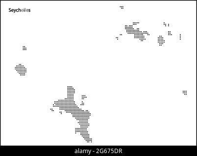 Mappa vettoriale a mezzitoni punteggiata del paese delle Seychelles per il vostro disegno, concetto di illustrazione di viaggio. Illustrazione Vettoriale