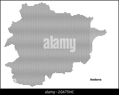 Mappa vettoriale a mezzitoni punteggiata del paese di Andorra per il vostro disegno, concetto di illustrazione di viaggio. Illustrazione Vettoriale