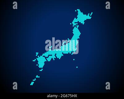 Miele pettine o Hexagon mappa testurizzata del Giappone Paese isolato su sfondo blu scuro - illustrazione vettoriale Illustrazione Vettoriale