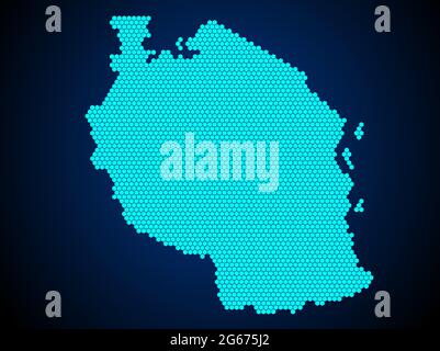 Miele pettine o Hexagon mappa testurizzata della Tanzania Paese isolato su sfondo blu scuro - illustrazione vettoriale Illustrazione Vettoriale