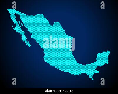 Miele pettine o Hexagon textured mappa del Messico Paese isolato su sfondo blu scuro - illustrazione vettoriale Illustrazione Vettoriale