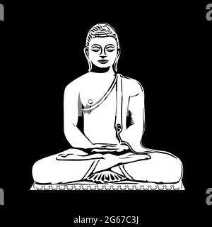 Gautama Buddha meditating posa digitale vettoriale arte - parete sticker, tatuaggio design, scroll saw o motivo Intarsia Illustrazione Vettoriale