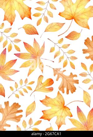 Caduta foglie clipart acquerello. Illustrazione dipinta a mano con foglia arancione. Illustrazione dipinta a mano in autunno. Foto Stock