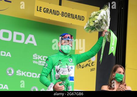 3 luglio 2021; Oyonnax, Auvergne-RH& xf4; ne-Alpes, Francia; TOUR DE FRANCE 2021 UCI Cycling World Tour Stage 8 da Oyonnax a le Grand Bornand; Mark Cavendish (GBR) DQT Foto Stock