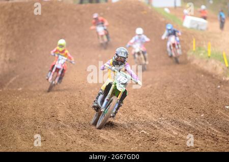 Maggiora / Novara - Italia, 03 luglio 2021, Coenen Sacha Kawasaki durante i Campionati del mondo di motocross FIM MX125 2021, il 3 luglio 2021 a Maggiora, Italia - Foto Nderim Kaceli / Alamy Live News Foto Stock