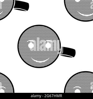 Carino tazza di tè e caffè, sfondo senza cuciture Cartoon Smile Face Blue Illustrazione Vettoriale