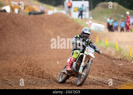 Maggiora / Novara - Italia, 03 luglio 2021, Bennati Morgan Husqvarna ITA durante i Campionati del mondo di motocross FIM MX125 2021, il 3 luglio 2021 a Maggiora, Italia - Foto Nderim Kaceli / Alamy Live News Foto Stock