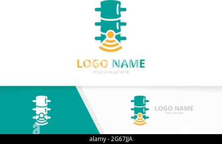 Colonna vettoriale e combinazione di logo wifi. Esclusivo modello di progettazione del logotipo del centro diagnostico spinale. Illustrazione Vettoriale