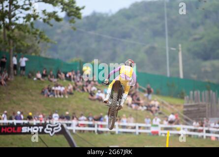 Maggiora / Novara - Italia, 03 luglio 2021, Coenen Lucas Kawasaki durante i Campionati del mondo di motocross FIM MX125 2021, il 3 luglio 2021 a Maggiora, Italia - Foto Nderim Kaceli / Alamy Live News Foto Stock