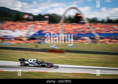 Spielberg, Austria. 03 luglio 2021. Il pilota francese della Scuderia AlphaTauri Honda Pierre Gasly compete durante la terza sessione di prove libere del Gran Premio di F1 austriaco al Red Bull Ring di Spielberg. (Foto di Jure Makovec/SOPA Images/Sipa USA) Credit: Sipa USA/Alamy Live News Foto Stock