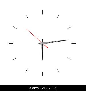 Quadrante minimalista con secondi rossi e ombre. Illustrazione vettoriale su sfondo bianco. Illustrazione Vettoriale