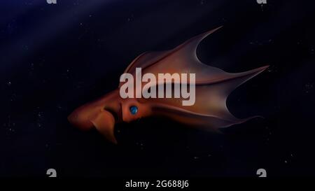 Vampiro Squid animale o Vampyruthis infernalis nel mare profondo. Octonauts vampire calamari. Foto Stock