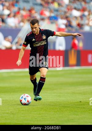 Chicago, USA, 03 luglio 2021. Major League Soccer (MLS) Atlanta United FC Brooks Lennon (11) gestisce la palla contro il Chicago Fire FC al Soldier Field di Chicago, Illinois, USA. Chicago ha vinto 3-0. Credit: Tony Gadomski / All Sport Imaging / Alamy Live News Foto Stock