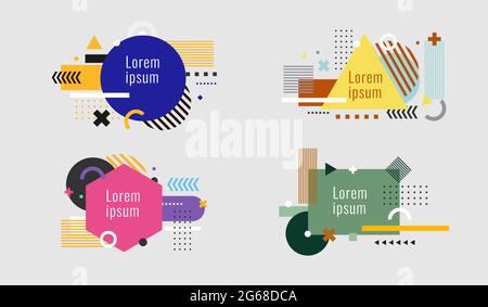 Insieme di elementi geometrici moderni e creativi isolati su sfondo bianco. È possibile utilizzare per badge, etichetta, tag, ecc. illustrazione vettoriale Illustrazione Vettoriale