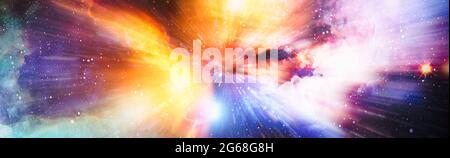 Panorama view Warp Space , Abstract of Warp o Hyperspace Motion STAR Trail. Elementi di questa immagine forniti dalla NASA Foto Stock