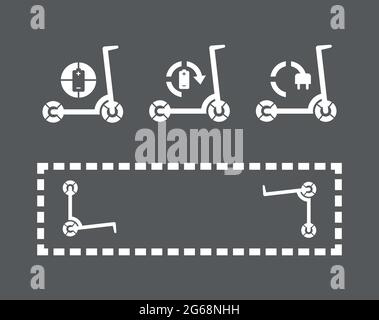Zona della stazione di ricarica elettrica dello scooter, illustrazione vettoriale piatta del veicolo ecocompatibile Illustrazione Vettoriale