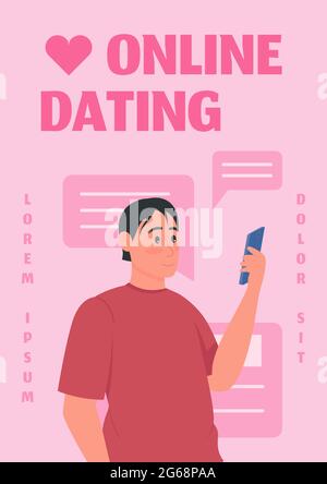 Online dating poster modello vettoriale piatto Illustrazione Vettoriale