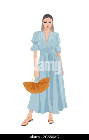 Donna con tacchi alti vestita con abiti alla moda - illustrazione di moda femminile Illustrazione Vettoriale