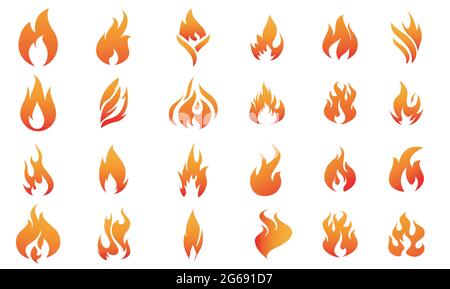 Set di icone di fiamma vettoriale. Semplici illustrazioni del fuoco in stile piatto. Illustrazione Vettoriale