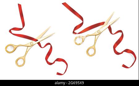 Le forbici d'oro tagliano archi rossi. Illustrazione Vettoriale