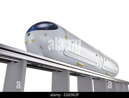 Tecnologia di trasporto con rendering 3d ad alta velocità treno di automazione su ferrovia Foto Stock