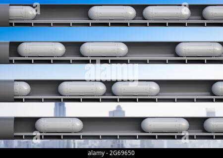 Tecnologia di trasporto con rendering 3d ad alta velocità treni di automazione nei tunnel Foto Stock