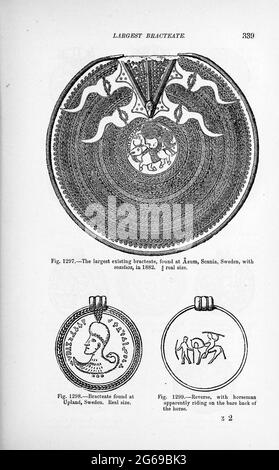 Ornamenti vichinghi e gioielli del libro 'l'età vichinga: La storia, le maniere e le usanze degli antenati delle nazioni anglofoni' Volume 2 di Du Chaillu, Paul B. (Paul Belloni), pubblicato a New York dai figli di C. Scribner nel 1890 Foto Stock