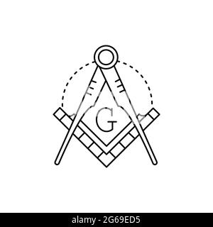 Icona della linea di colore del simbolo del Lodge Masonic. Elemento vettoriale isolato. Pittogramma per pagina web, app mobile, promo Illustrazione Vettoriale