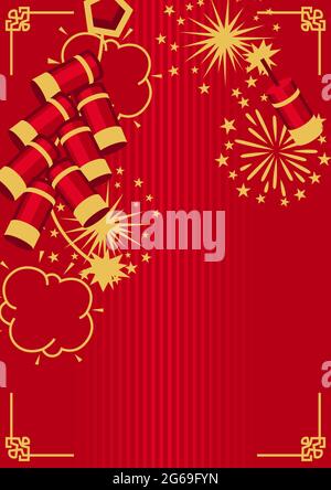 Biglietto d'auguri di buon anno per la Cina. Sfondo con simboli orientali. Illustrazione Vettoriale