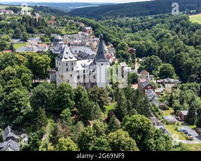 Vista sul Castello di Mylau a Vogtland Foto Stock