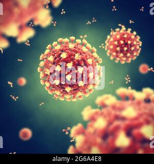 Il Coronavirus è un virus altamente contagioso che provoca gravi sindrosi respiratorie acute. La pandemia globale COVID-19 è causata dalla SARS COV-2. Foto Stock