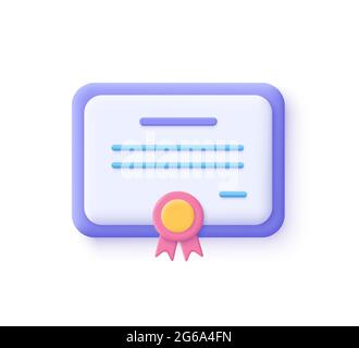 Icona del certificato vettore. Concetti di conseguimento, aggiudicazione, concessione, diploma. illustrazione vettoriale 3d. Illustrazione Vettoriale