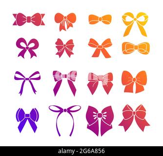 Illustrazione vettoriale di una serie di colori vivaci che presentano nastri di forme e stili diversi, isolati su uno sfondo bianco. Illustrazione Vettoriale