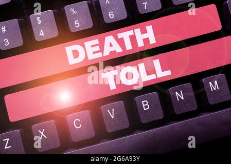 Testo che mostra l'ispirazione morte Toll. Business Concept il numero di decessi derivanti da un particolare incidente che ridigita i file di Download History Foto Stock