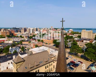 Fotografia aerea del Madison Museum of Contemporary Art, state Street, Madison, Wisconsin, USA. Foto Stock