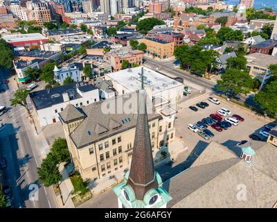 Fotografia aerea del Madison Museum of Contemporary Art, state Street, Madison, Wisconsin, USA. Foto Stock