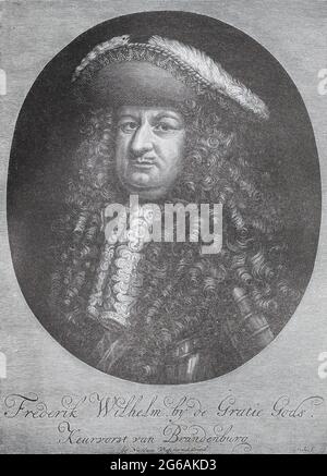 Federico Guglielmo Federico Guglielmo (in tedesco Friedrich Wilhelm, 16 febbraio 1620 – 29 aprile 1688) fu Elettore di Brandeburgo e Duca di Prussia, quindi sovrano di Brandeburgo-Prussia, dal 1640 fino alla sua morte nel 1688. Foto Stock