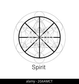 Simbolo di spirito icona alchemia di wicca, geometria Sacra, logo magico disegno del segno spirituale. Mandala vettore isolato su sfondo bianco Illustrazione Vettoriale