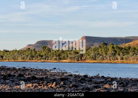 Vista panoramica del fiume Pentecoste, Gibb River Road, Kimberley, Australia Occidentale, WA, Australia Foto Stock